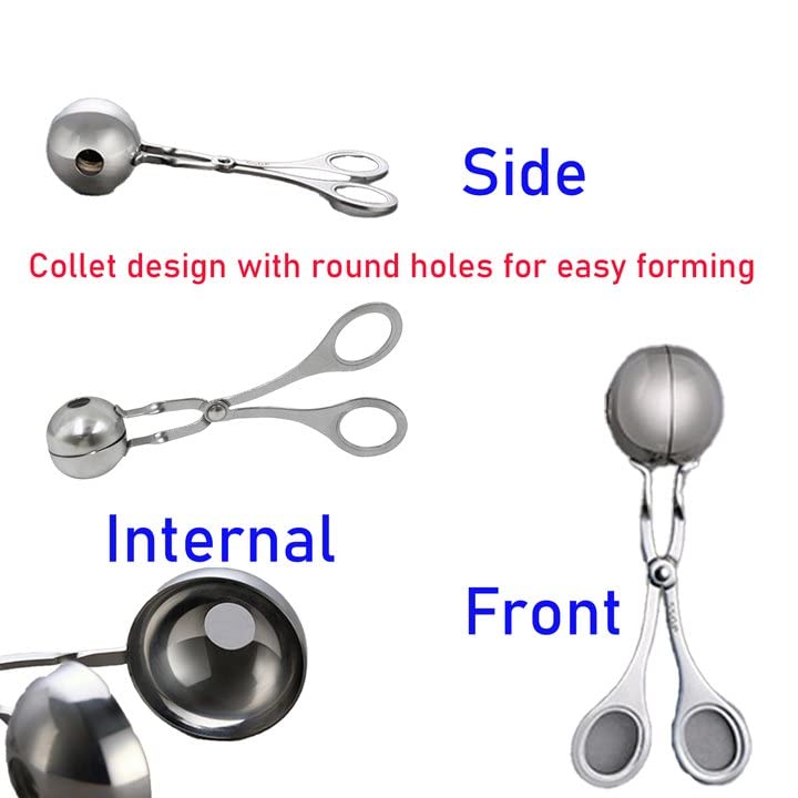 CaoXiong 2 Pcs Stainless Steel Meat Baller Ball Maker Meatball Scoop None-Stick Baller Tongs Meat Ball Maker Mold Cake Pop,Ice Tongs,Cookie Dough Scoop for Kitchen - Image 5