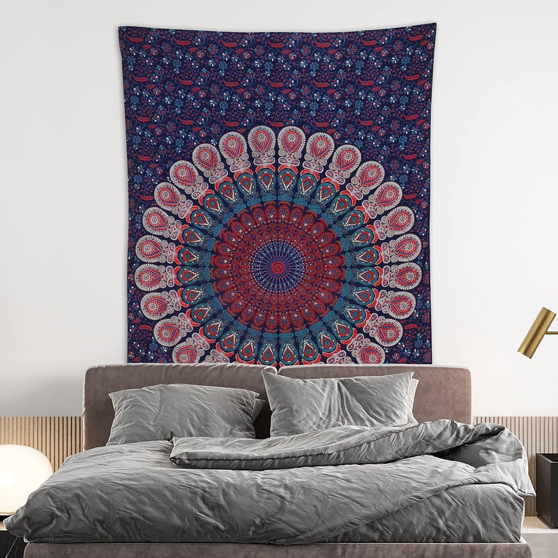 Bless International Handmade Indian hippie Bohemian Psychedelic Peacock Mandala Wall hanging College Dorm Beach Throws Table Cloth Bedding Tapestry (Midnight Blue, Medium(54x60Inches)(137x152cms)) - Image 2