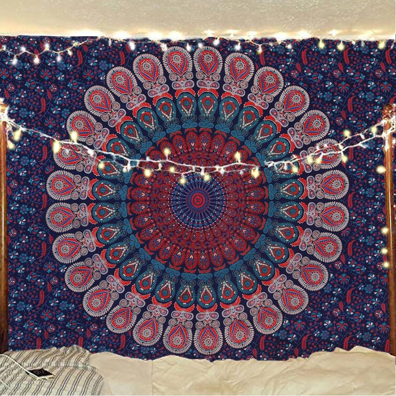 Bless International Handmade Indian hippie Bohemian Psychedelic Peacock Mandala Wall hanging College Dorm Beach Throws Table Cloth Bedding Tapestry (Midnight Blue, Medium(54x60Inches)(137x152cms)) - Image 5