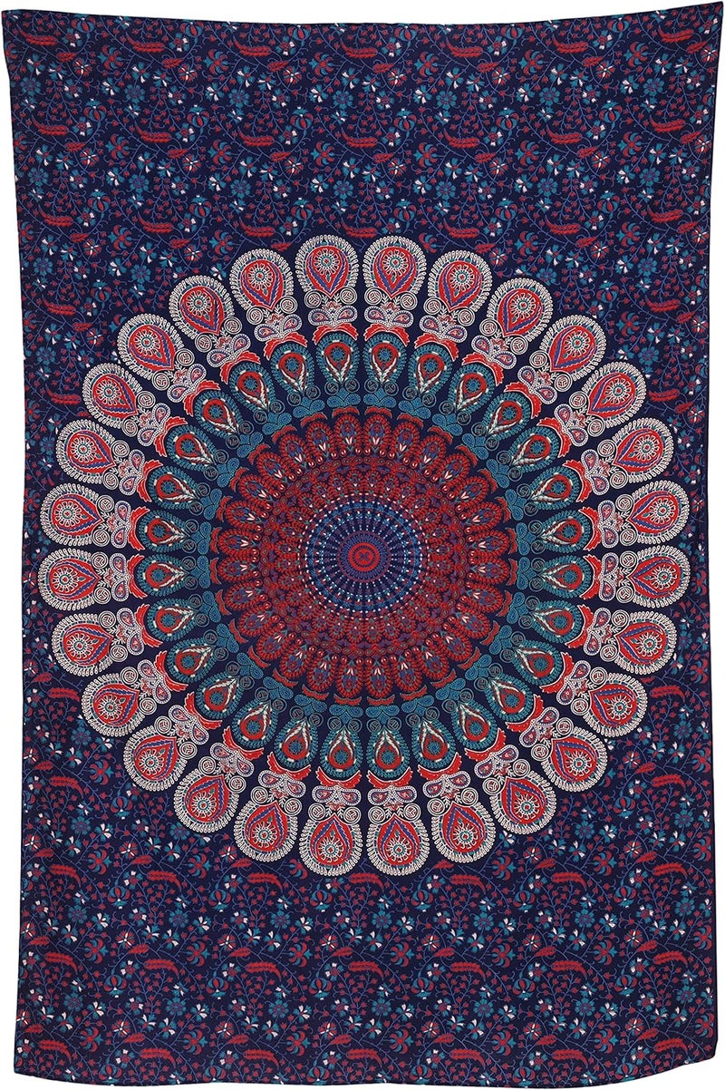 Bless International Handmade Indian hippie Bohemian Psychedelic Peacock Mandala Wall hanging College Dorm Beach Throws Table Cloth Bedding Tapestry (Midnight Blue, Medium(54x60Inches)(137x152cms)) - Image 4