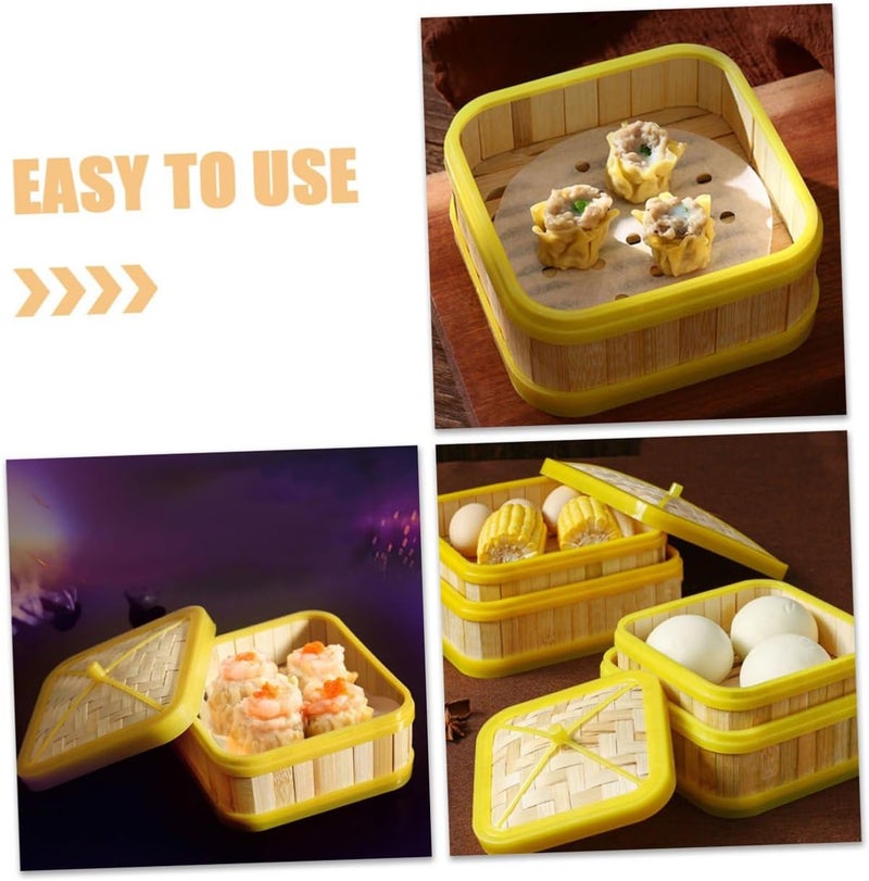 Steamer Basket 5-inch Square with Lid 2pcs Set Natural Food Steamer for Cooking Dumplings, Buns, and Vegetables in Kitchen - Image 3