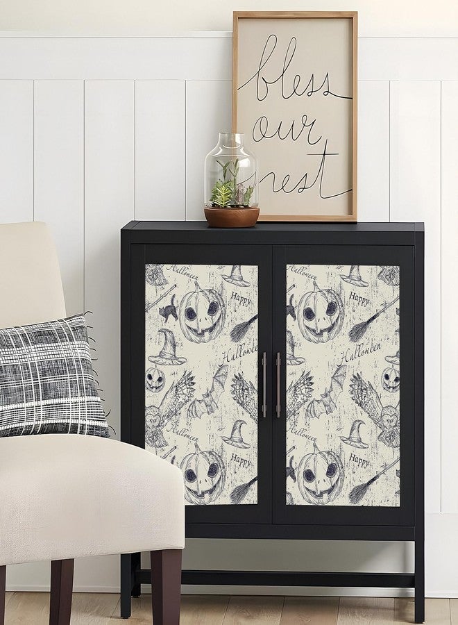 FunStick Vintage Grey Beige Wallpaper Peel and Stick Harry Potter Navy Blue Owl Pumpkin Witchy Bat Gothic Wall Paper Mural for Bedroom Self Adhesive Beige Contact Paper for Walls Cabinets 17.5"x118" - Image 2