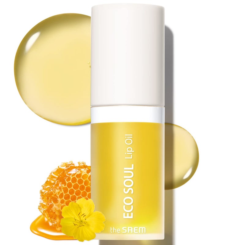 THESAEM Eco Soul Lip Oil 01 Honey  Plumping  Hydrating Lip Oil to Nourish  Moisturize Lips  Sunflower Seed Oil  Olive Oil  Lips Soft  Glossy for Dry Lips 021 floz