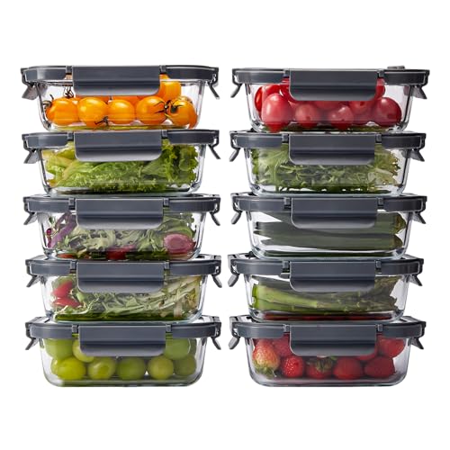 Spreccio Glass Food Storage Containers with Lids, 10 Pack of 21oz, Glass Meal Prep Container with Airtight Lids, Microwave Safe Food Container Set, BPA Free, LeakProof, Ideal for Lunch - Image 1