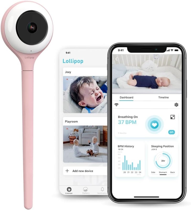 Lollipop مراقب الأطفال لولي بوب مع كشف البكاء الحقيقي - كاميرا أطفال ذكية واي فاي بلون حلوى القطن - Image 1
