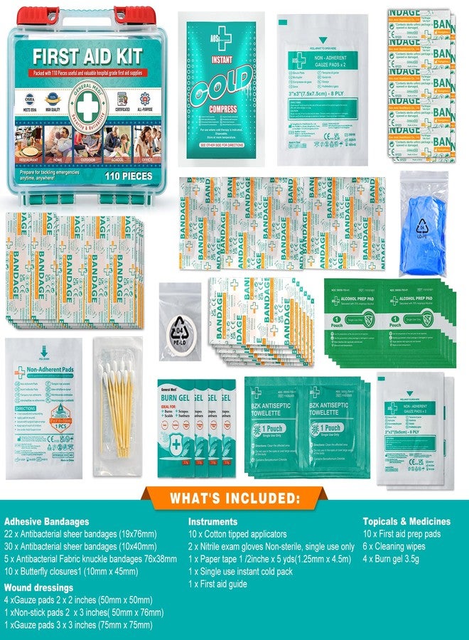 General Medi 110 Pieces Small First Aid Kit - HardCase First Aid Box - Contains Premium Medical Supplies for Travel, Home, Office, Vehicle, Camping, Workplace & Outdoor - Image 2