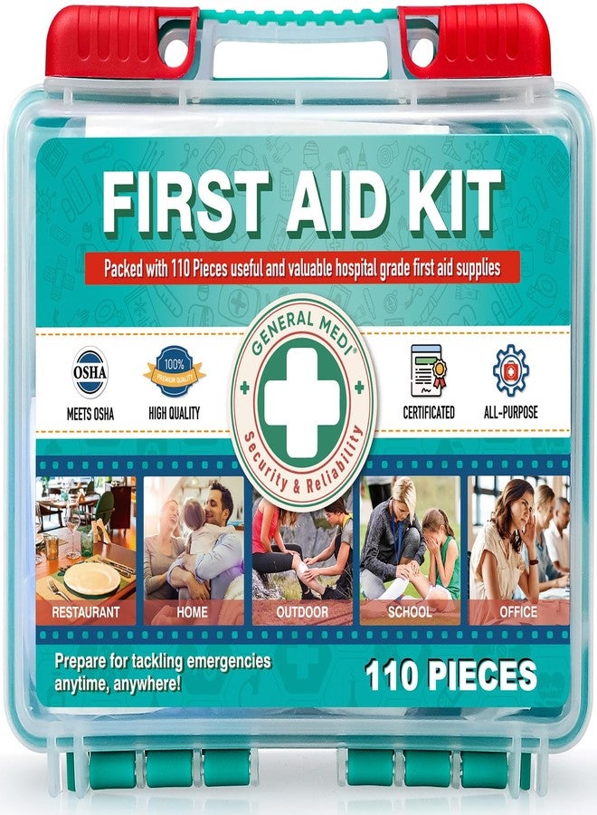 General Medi 110 Pieces Small First Aid Kit - HardCase First Aid Box - Contains Premium Medical Supplies for Travel, Home, Office, Vehicle, Camping, Workplace & Outdoor - Image 1