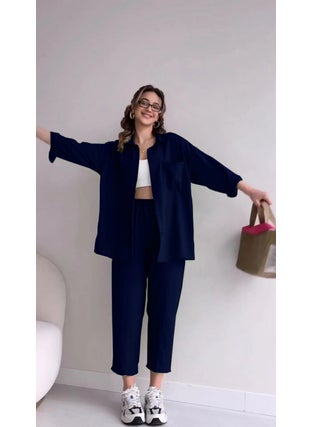 1Tarz 1Style Linen Casual Two Piece Suit Trousers Shirt  - Image 2