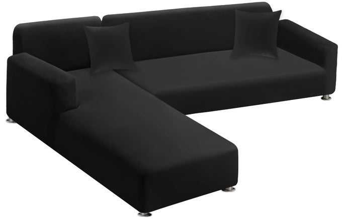 SECTIONAL COUCH COVERS 2PIECE SOFTNESS L SHAPED SOFA COVER SUPER STRETCH LTYPE COUCH SLIPCOVER WITH 2PCS PILLOWCASES SOFA SLIPCOVER 3 SEATER 3 SEATER FURNITURE PROTECTOR BLACK