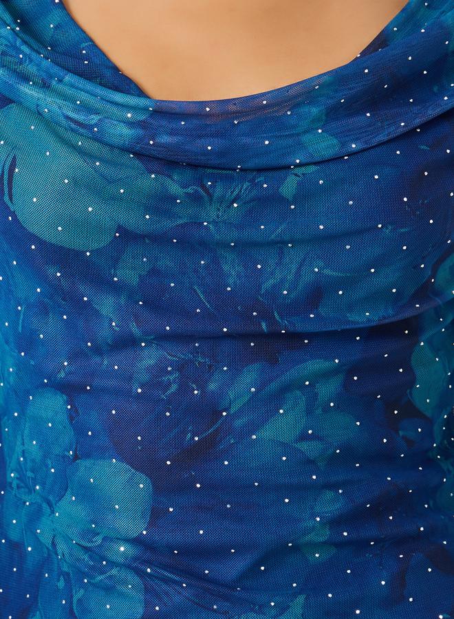 Styli Printed Wide Neck Bell Sleeves Mermaid Hem Midi Dress - Image 4