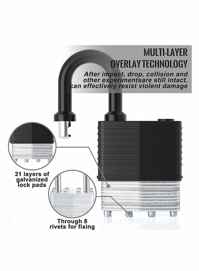 Padlock with 3 Keys, 2Pcs Key Padlock Weatherproof Outdoor, Waterproof Lock 30mm Heavy Duty Padlocks Anti-Cut, Laminated Steel for Gym Locker, Garage, Fence, Shed, Yard - Image 4