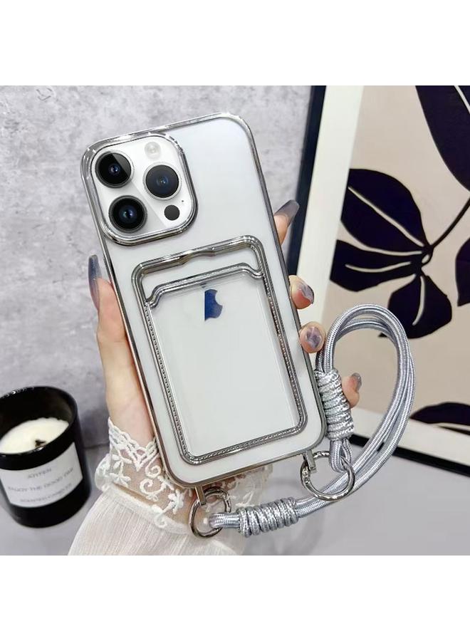 Zaboon Case For iPhone 12 Pro Max Plating Clear TPU Phone Case with Card Slot & Strap - Image 1