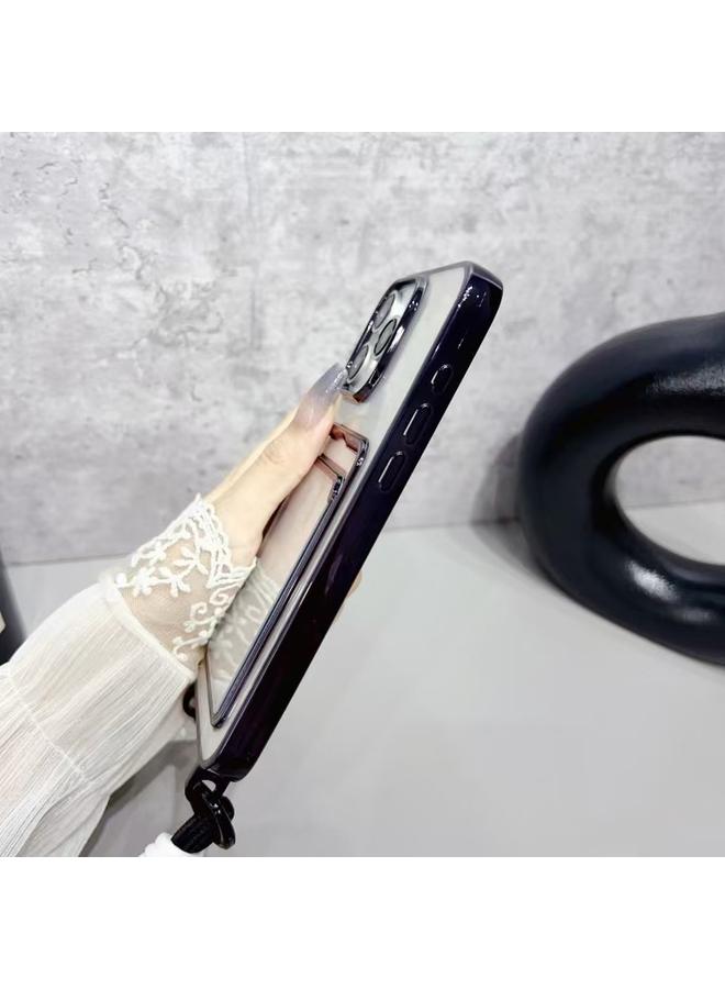 Zaboon Case For iPhone 12 Pro Max Plating Clear TPU Phone Case with Card Slot & Strap - Image 5