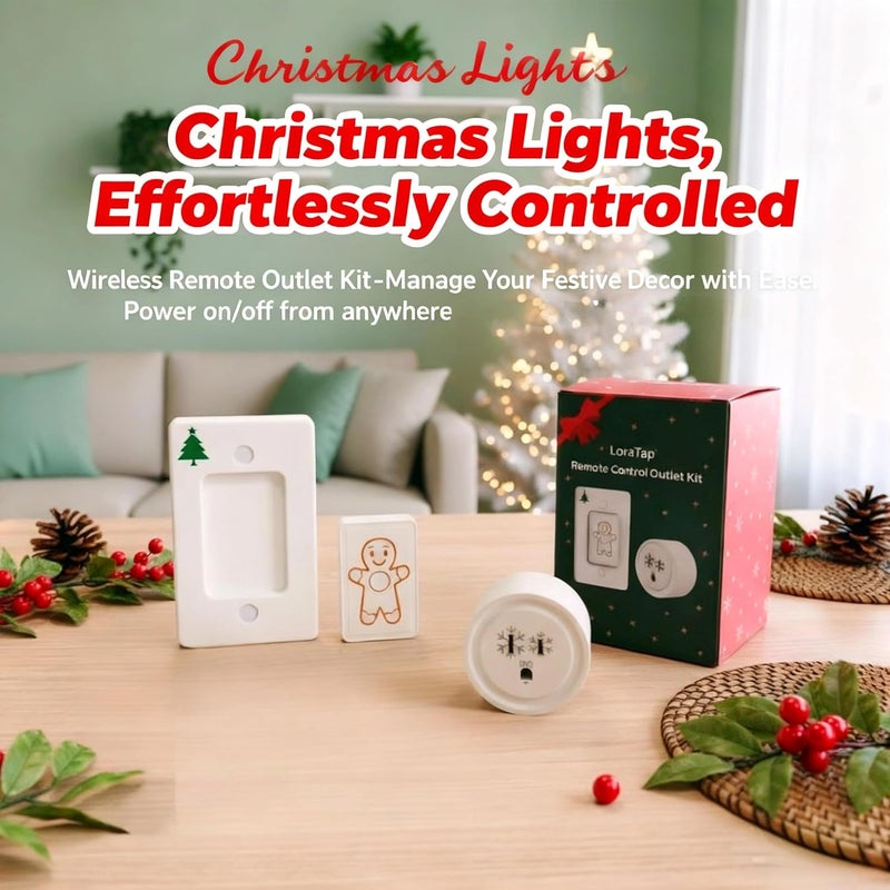 LoraTap Remote Control Outlet (Christmas Tree Light Switch): Wireless Wall Switch – 100ft Indoor Range – On/Off Outlet for Holiday Lights & Small Appliances – Pre-Programmed & No Wiring - Image 2