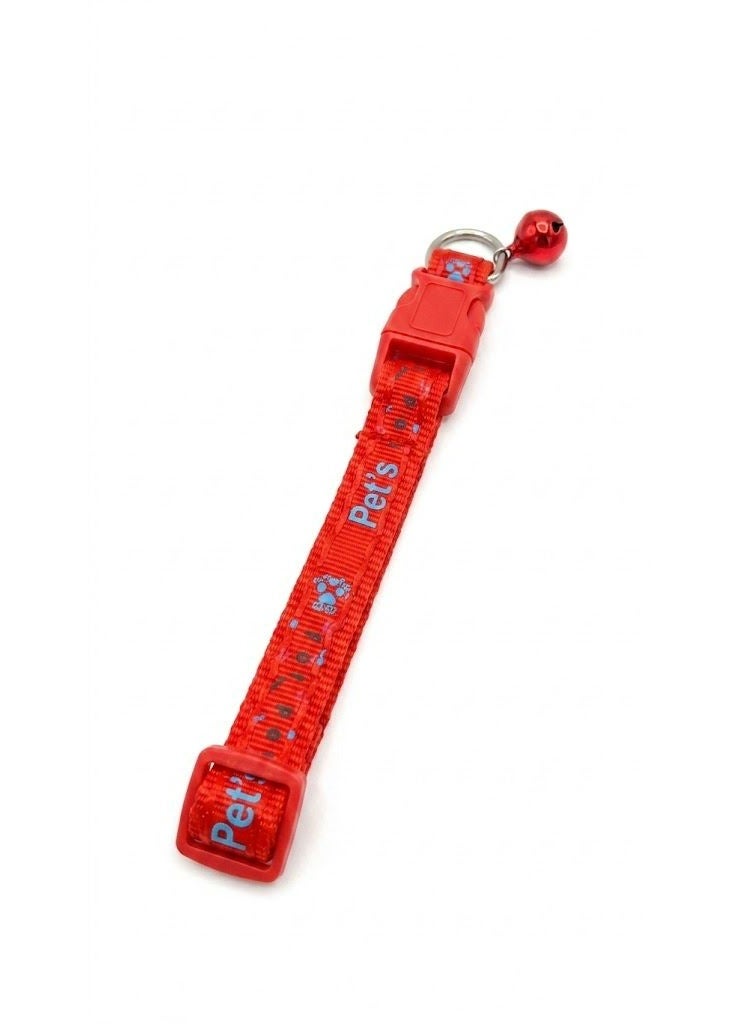 Small Dog Collar with Bell, Red, Nylon, Adjustable Safety Buckle, Paw Print Pattern