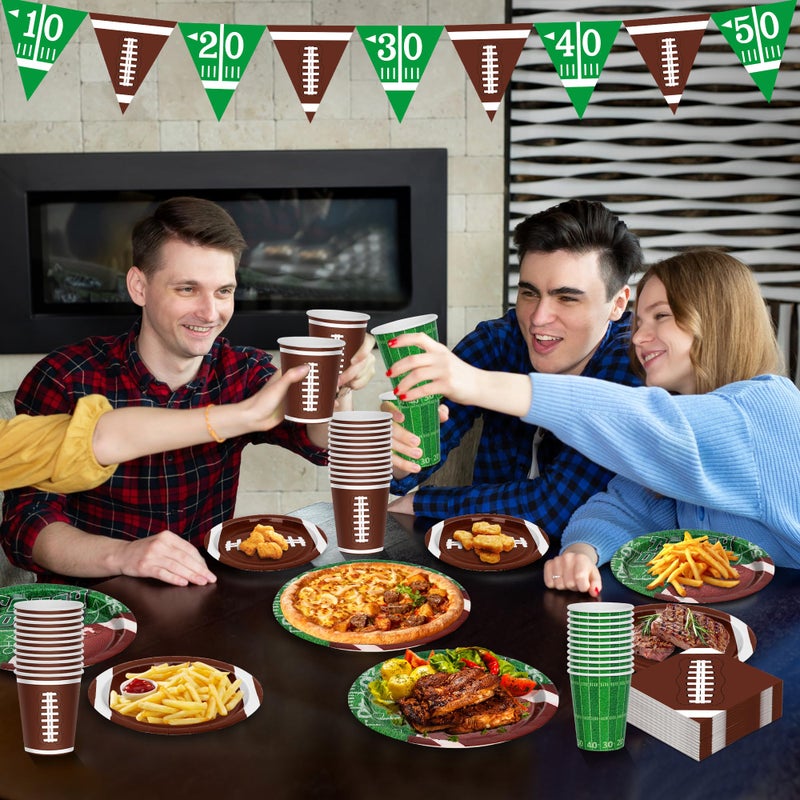 QZYL Football Party Decorations Serve 24  99 Pcs Football Party Supplies  Disposable Football Dinner Plates Football Dessert Plates Napkins Cups Tablecloth Banner for Game Day Party Favors Decor - Image 3