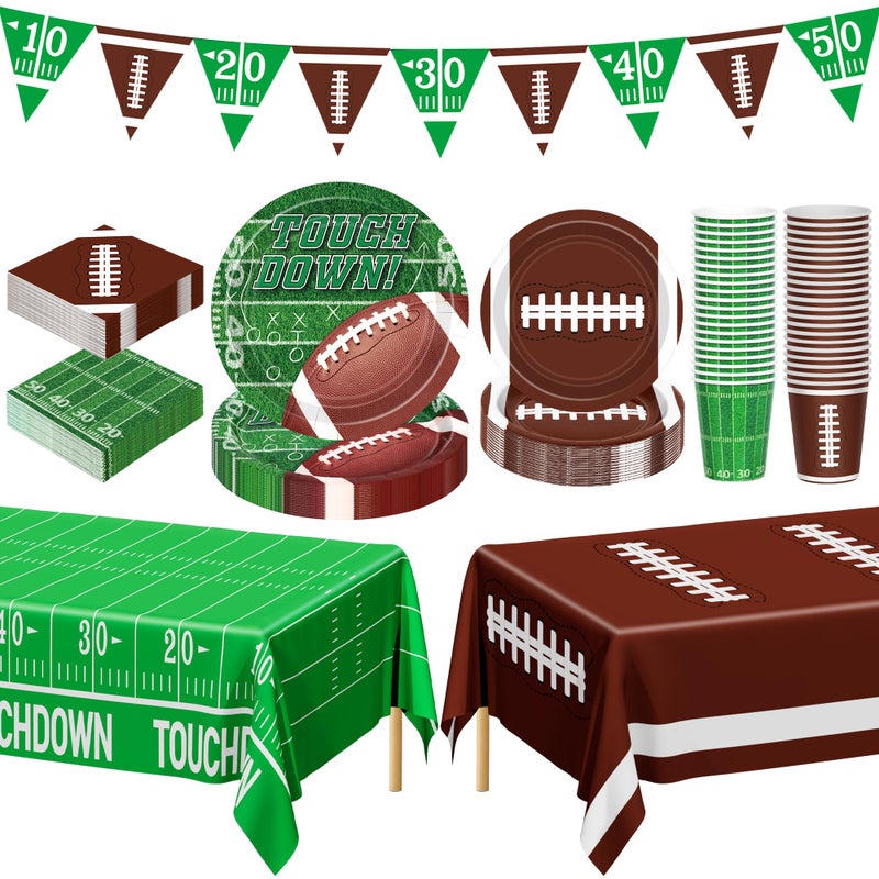 QZYL Football Party Decorations Serve 24  99 Pcs Football Party Supplies  Disposable Football Dinner Plates Football Dessert Plates Napkins Cups Tablecloth Banner for Game Day Party Favors Decor - Image 1