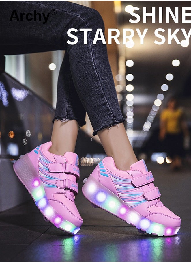 Archy Kids LED Light Roller Skates Shoes Adjustable Rechargeable Velcro Sneakers Outdoors Luminous Shoes with Detachable Roll Wheels  - Image 1