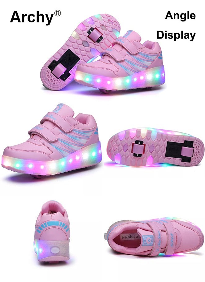 Archy Kids LED Light Roller Skates Shoes Adjustable Rechargeable Velcro Sneakers Outdoors Luminous Shoes with Detachable Roll Wheels  - Image 2