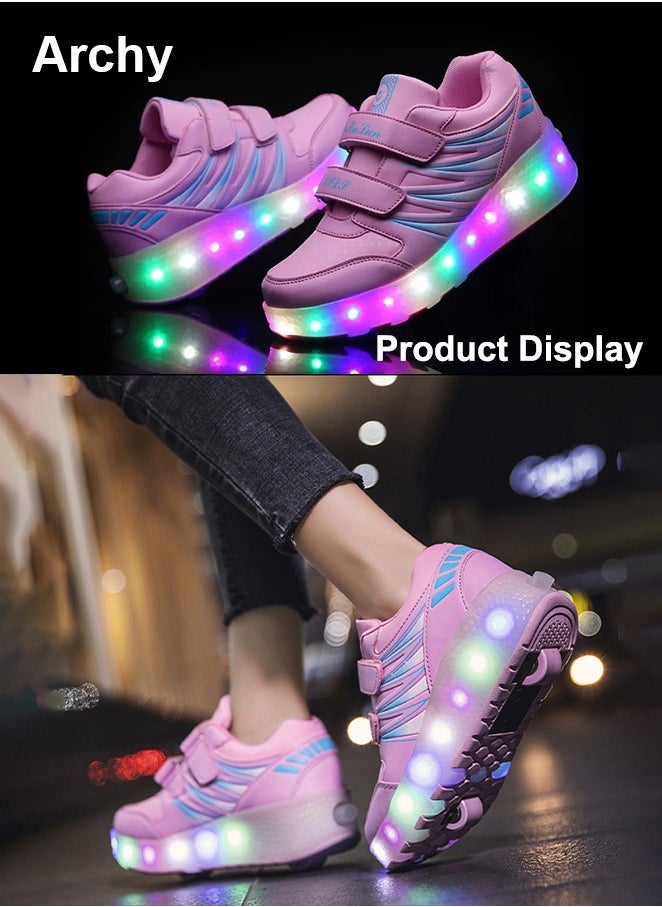 Archy Kids LED Light Roller Skates Shoes Adjustable Rechargeable Velcro Sneakers Outdoors Luminous Shoes with Detachable Roll Wheels  - Image 3