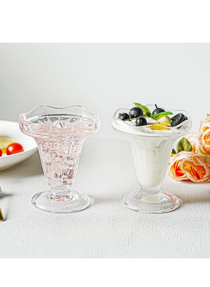 Suntown أكواب كريما مثلجة زجاجية ذات قاعدة أكواب زجاجية على شكل توليب للأيس كريم أكواب حلوى سميكة شفافة للأيس كريم للحلويات السلطات الفواكه لأغراض تقديم الأيس كريم أكواب مزازة للحفلة 2 قطعة - Image 3