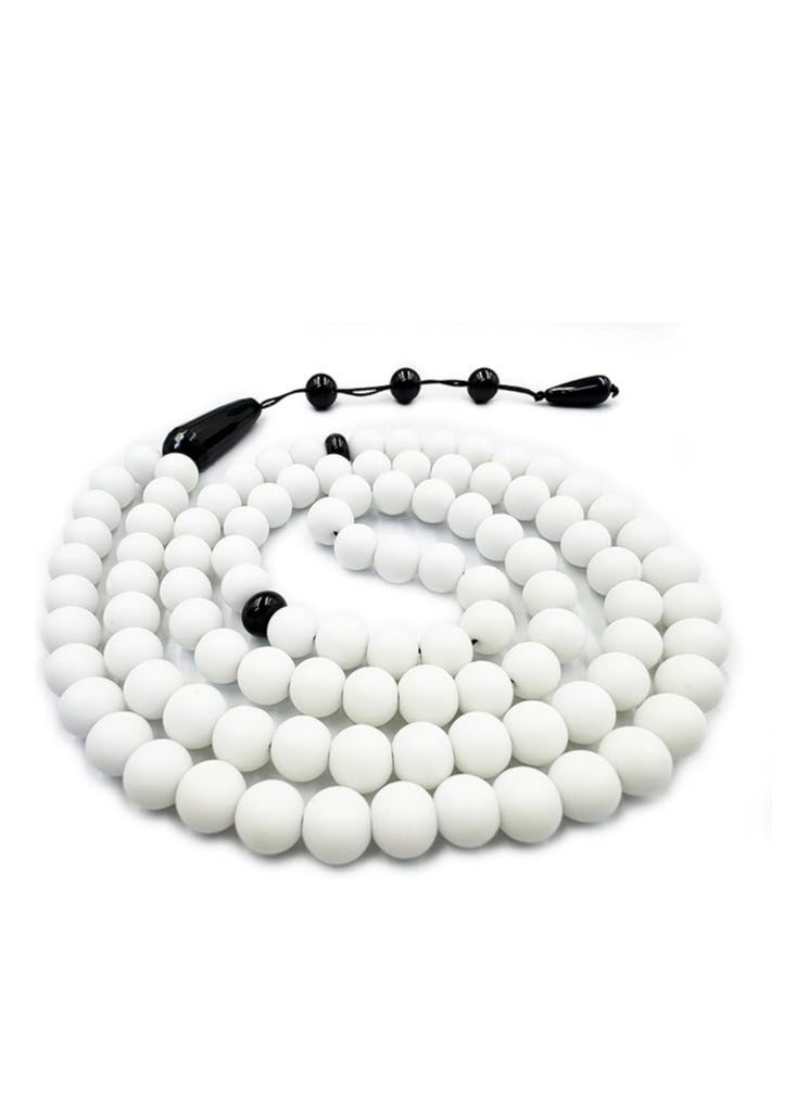ربي REBUY 99 Round Beads White Agate Stone Necklace Tasbih for Men & Women  - Image 1