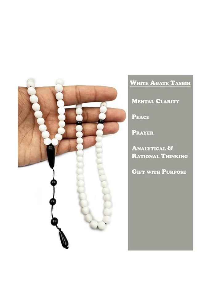 ربي REBUY 99 Round Beads White Agate Stone Necklace Tasbih for Men & Women  - Image 2