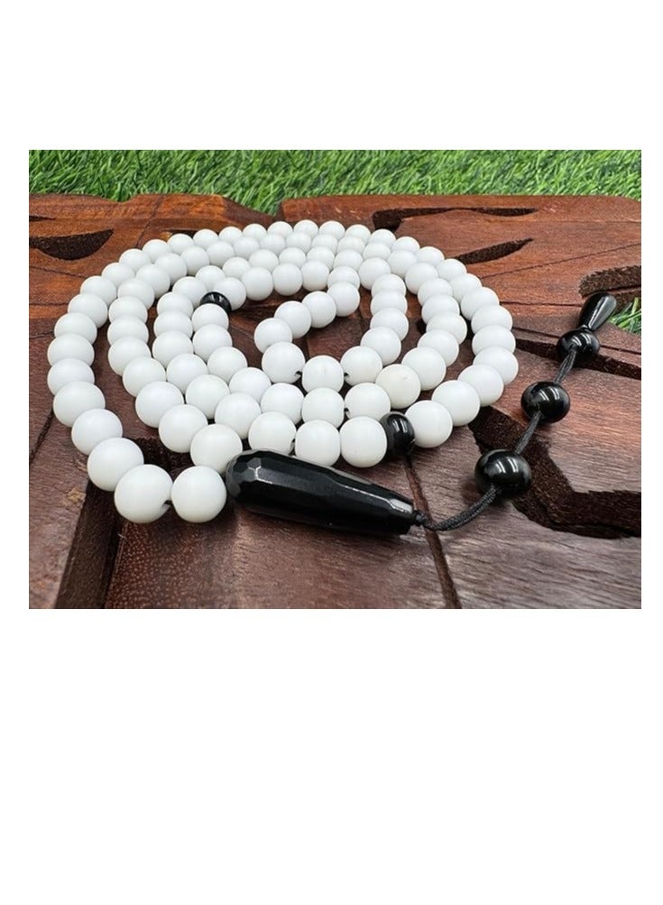 ربي REBUY 99 Round Beads White Agate Stone Necklace Tasbih for Men & Women  - Image 4