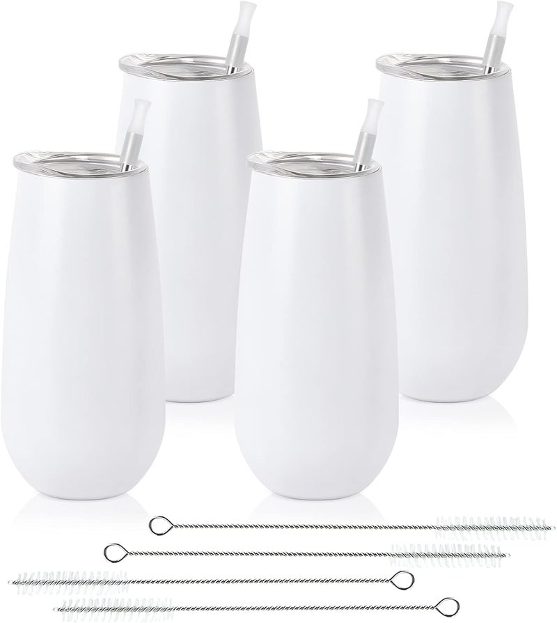 Lifecapido 4-Pack Stemless Wine Tumbler, Double Insulated, 6 Oz, Reusable, with Lid - Champagne & White Wine Flutes - Image 1