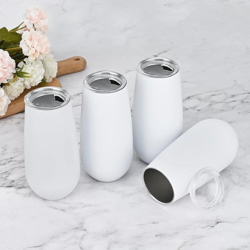 Lifecapido 4-Pack Stemless Wine Tumbler, Double Insulated, 6 Oz, Reusable, with Lid - Champagne & White Wine Flutes - Image 2