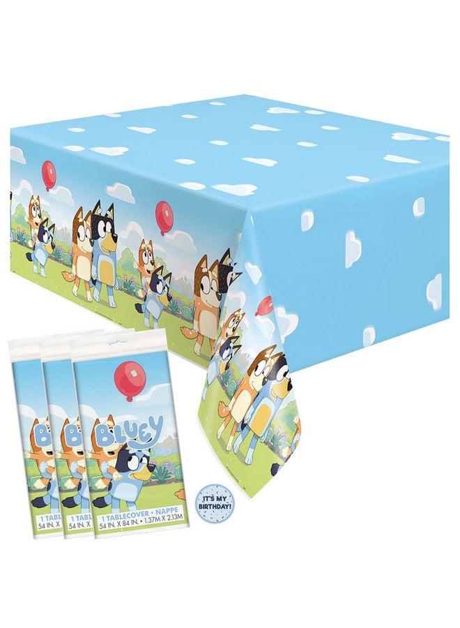 Unique Bluey Birthday Party Supplies - Rectangular Plastic Table Covers (Pack of 3) and Sticker - Image 1