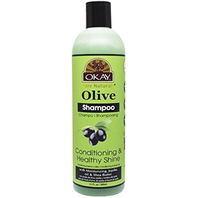 OKAY - OLIVE OIL SHAMPOO - FOR ALL HAIR TYPES AND TEXTURES - CONDITIONING AND HEALTHY SHINE - NOURISH, CONDITION, HYDRATE - FREE OF SULFATE, SILICONE & PARABEN - 12 OZ