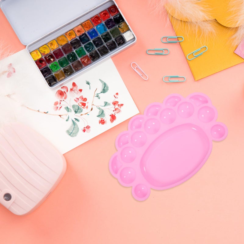 Pink Plastic Paint Palette Tray with Thumb Hole for Artists Large Watercolor Mixing Tray for Acrylic Gouache Oil Painting - Image 3