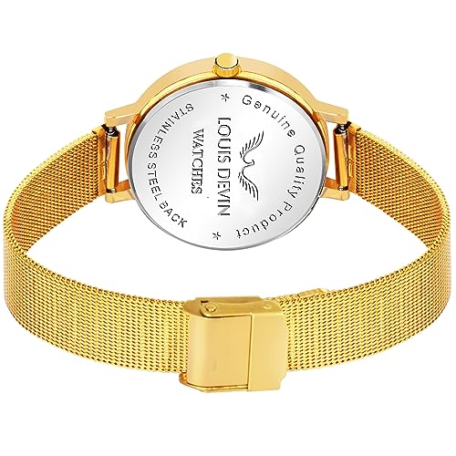 LOUIS DEVIN Gold Plated Metal Mesh Chain Analog Watch for Women (Green Dial) | LD-GLD171-GRNGLD - Image 4