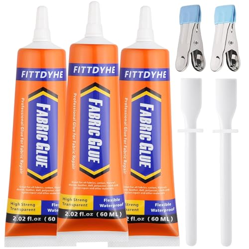 FITTDYHE 3Pcs Fabric Glue Permanent, 60 ML Washable Clear Clothing Glue, Super Fabric Glue for Rhinestones, Patches, Clothes, Denim, Leather, Polyester, Fabrics, Doll Repair, Flannel, Cotton - Image 1