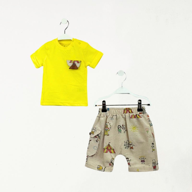 FOR MY BABY Baby Fou Tent Printed Zero Collar T-Shirt Set - Image 1