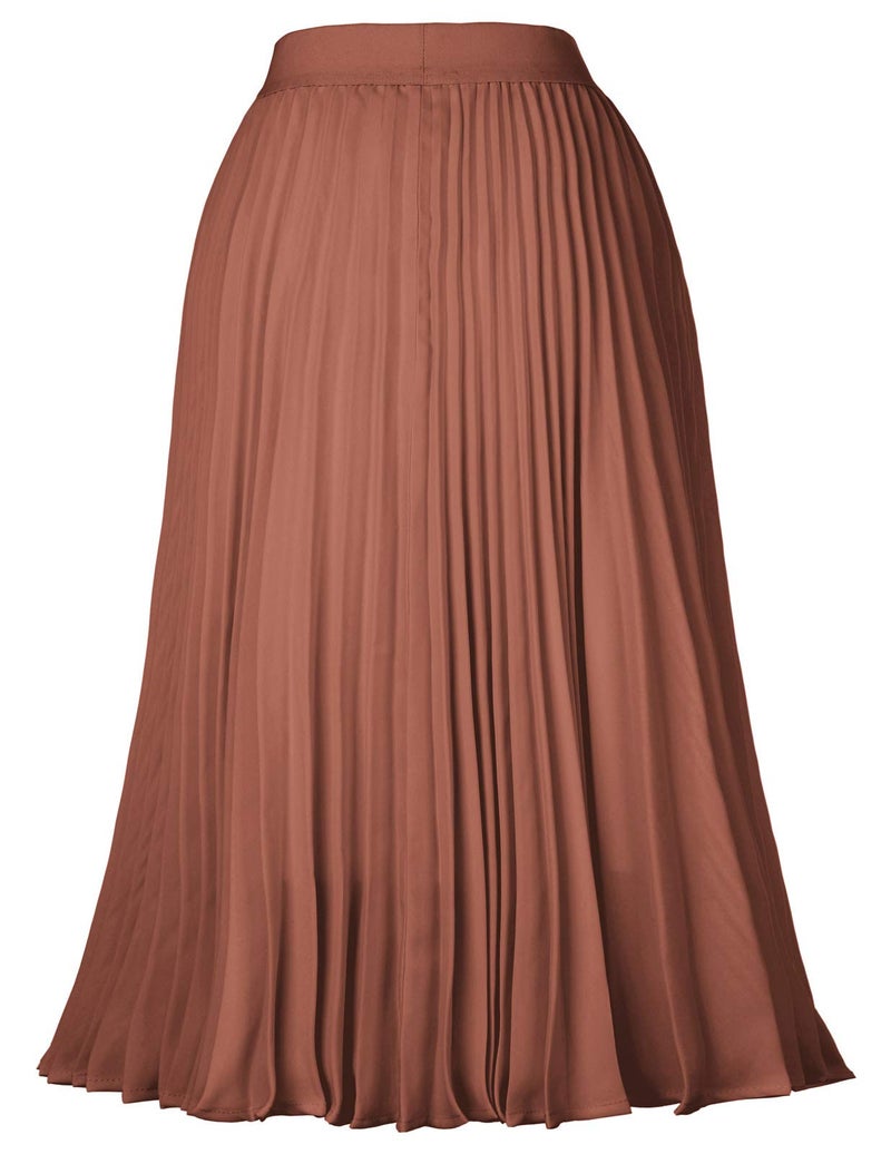 Kate Kasin Women's High Waist Elastic Pleated Midi Skirt Brown Size S KK659-5 - Image 2