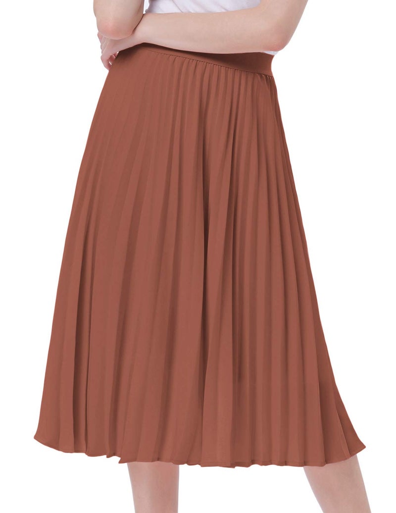 Kate Kasin Women's High Waist Elastic Pleated Midi Skirt Brown Size S KK659-5 - Image 4
