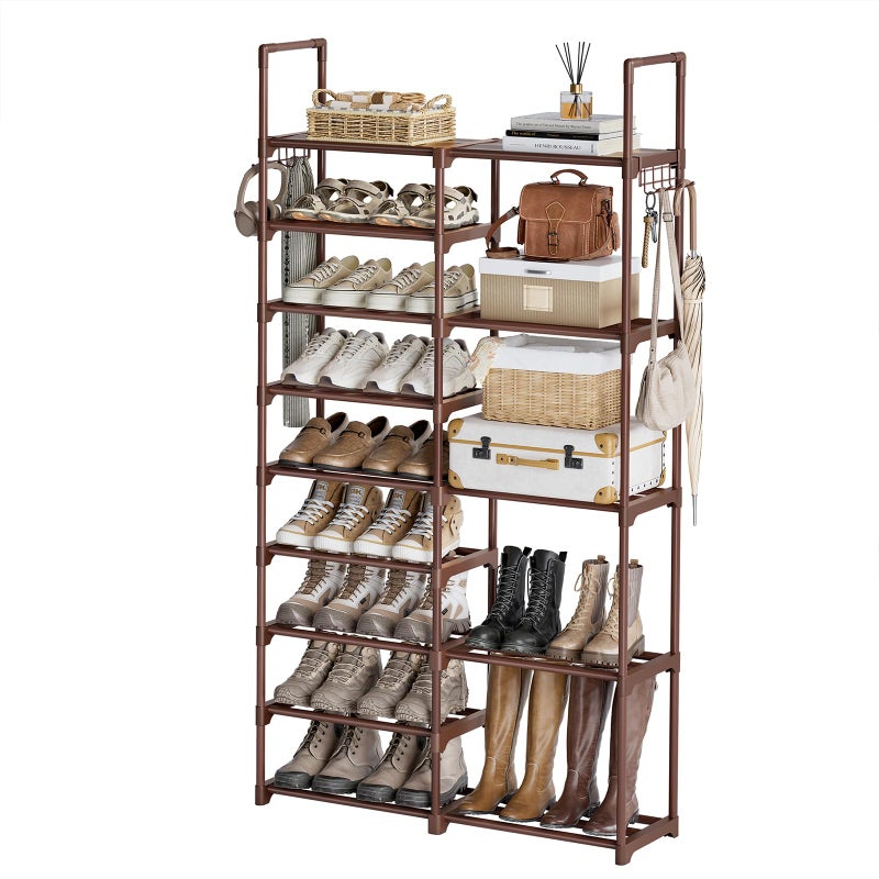 WOWLIVE 9 Tiers Large Shoe Rack Brown Shoe Rack Organizer for Closet 30-35 Pairs Stackable Heavy Duty Shoe Shelf Shoe Storage with Metal Pipes Plastic Connectors - Image 1