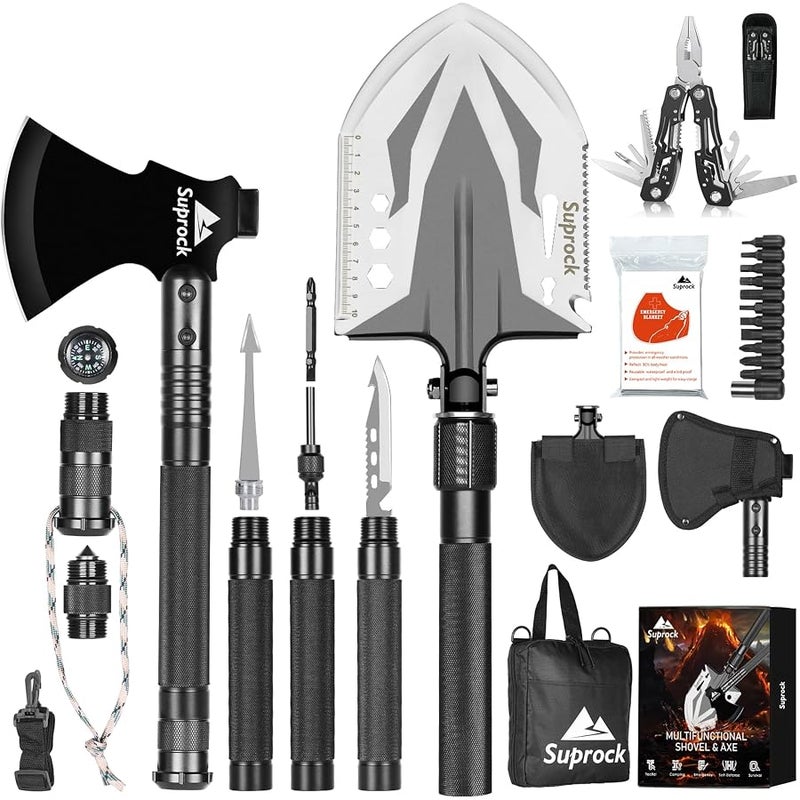 Suprock Survival Shovel High Carbon Steel Tactical Shovel Axe Folding Entrenching Tool Camping Hiking Shovel Carrying Pouch Car Emergency Survival Gear - Image 1