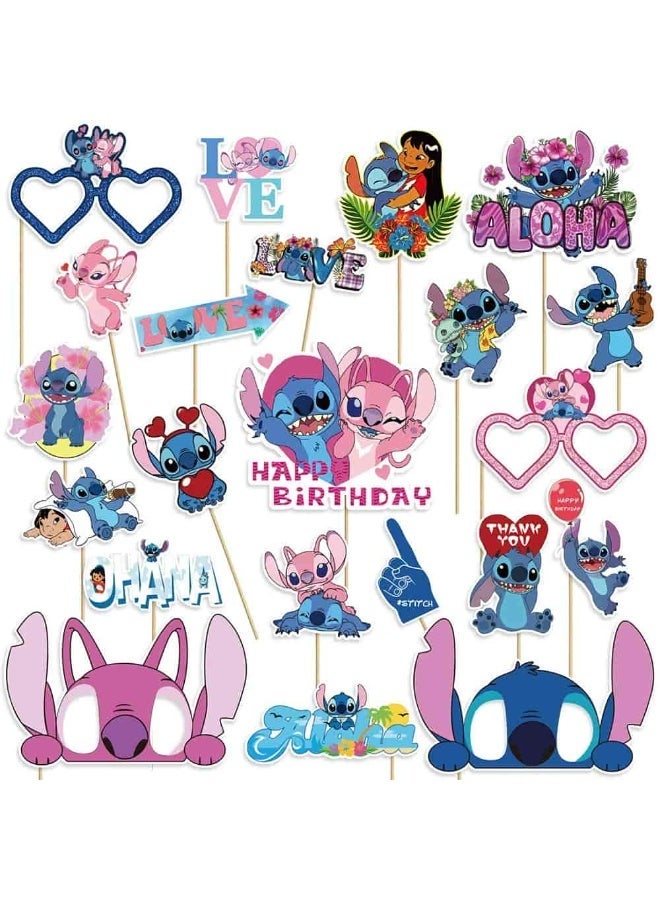 أديلي مجموعة أدوات تصوير حفلات ستيتش وآنجل 22 قطعة - لوازم حفلات ليلو وستيتش لأعياد الميلاد والاحتفالات - تتضمن عصي خشبية ونقاط لاصقة قوية - Image 5