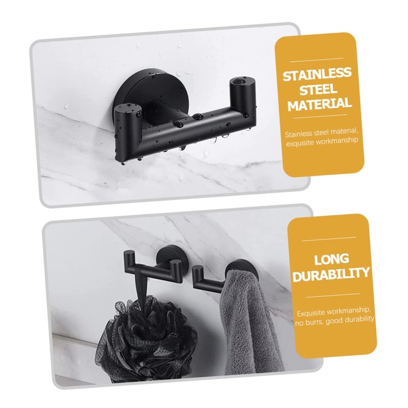 Stainless Steel Double Towel Hooks Wall Mounted For Kitchen And Bathroom 9.8x5.8cm Black 2Pcs - Image 4