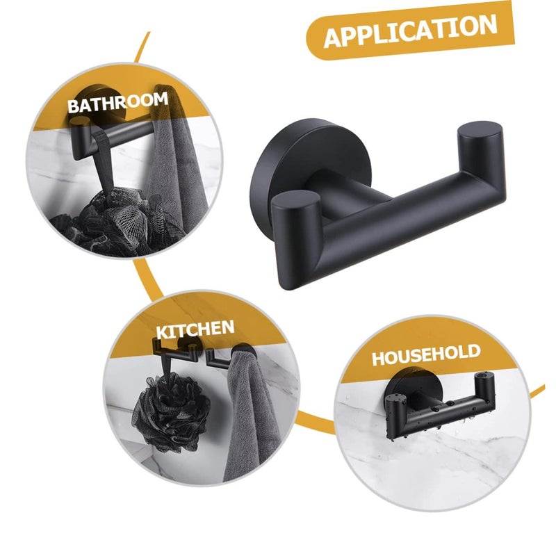 Stainless Steel Double Towel Hooks Wall Mounted For Kitchen And Bathroom 9.8x5.8cm Black 2Pcs - Image 3