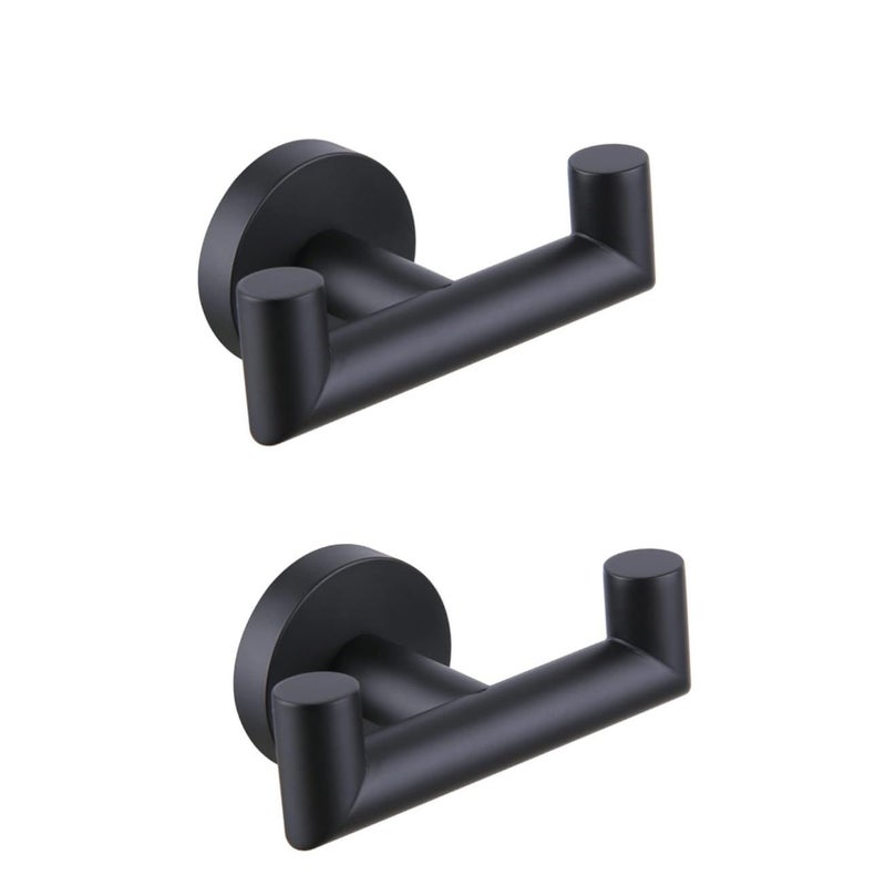 Stainless Steel Double Towel Hooks Wall Mounted For Kitchen And Bathroom 9.8x5.8cm Black 2Pcs - Image 2