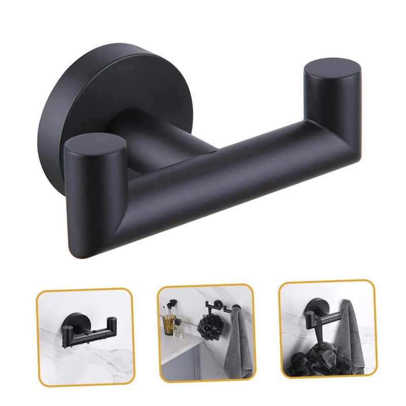 Stainless Steel Double Towel Hooks Wall Mounted For Kitchen And Bathroom 9.8x5.8cm Black 2Pcs - Image 5