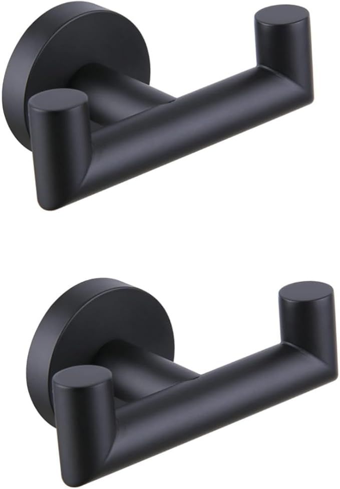 Stainless Steel Double Towel Hooks Wall Mounted For Kitchen And Bathroom 9.8x5.8cm Black 2Pcs - Image 1