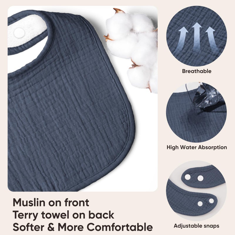 Bearmoss Baby Bibs for Drooling and teething 100% Cotton Muslin Bibs for Baby Boy & Girl,Adjustable, Ultra Absorbent,8 Pack (Mint Iceberg) - Image 2