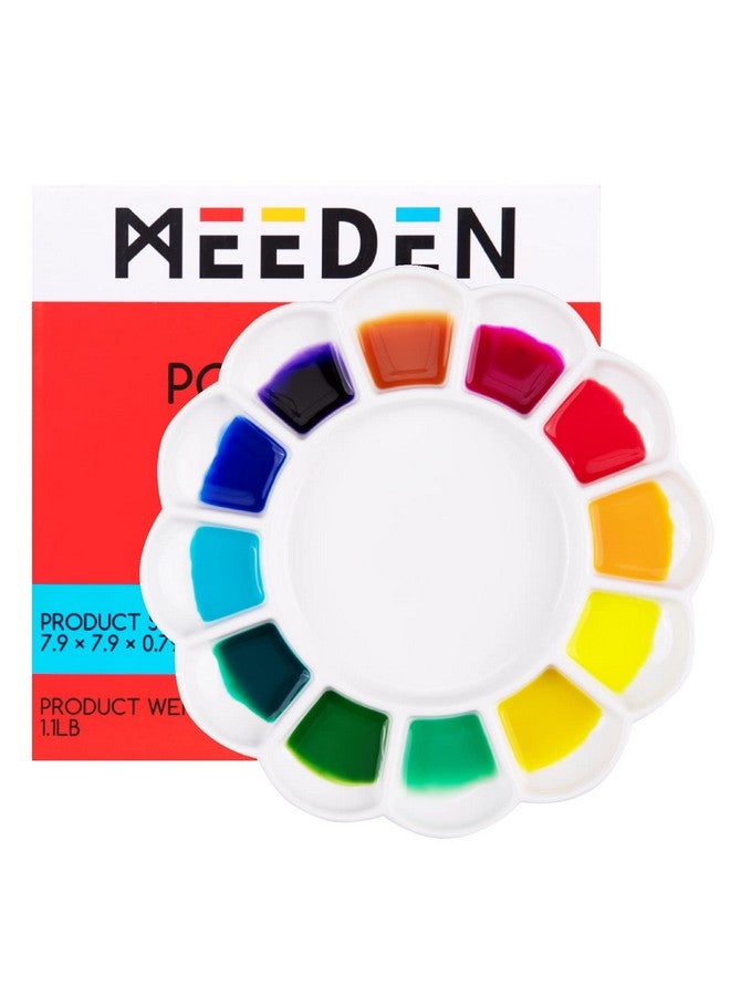 MEEDEN 12Well Ceramic Paint Palette Porcelain Paint Palette Tray Artist Watercolor Mixing Palette Palette For Acrylic Watercolor Gouache Painting Round 7.9”X 7.9”X 0.79” - Image 1