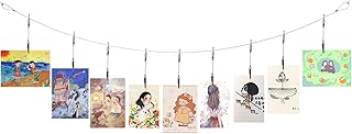 QXUJI QXUJI Metal Wall Hanging Photo Display, Steel Wall Hanging Display Cable Wire Rod with 12PCS Alligator Clips, Picture  - Image 1