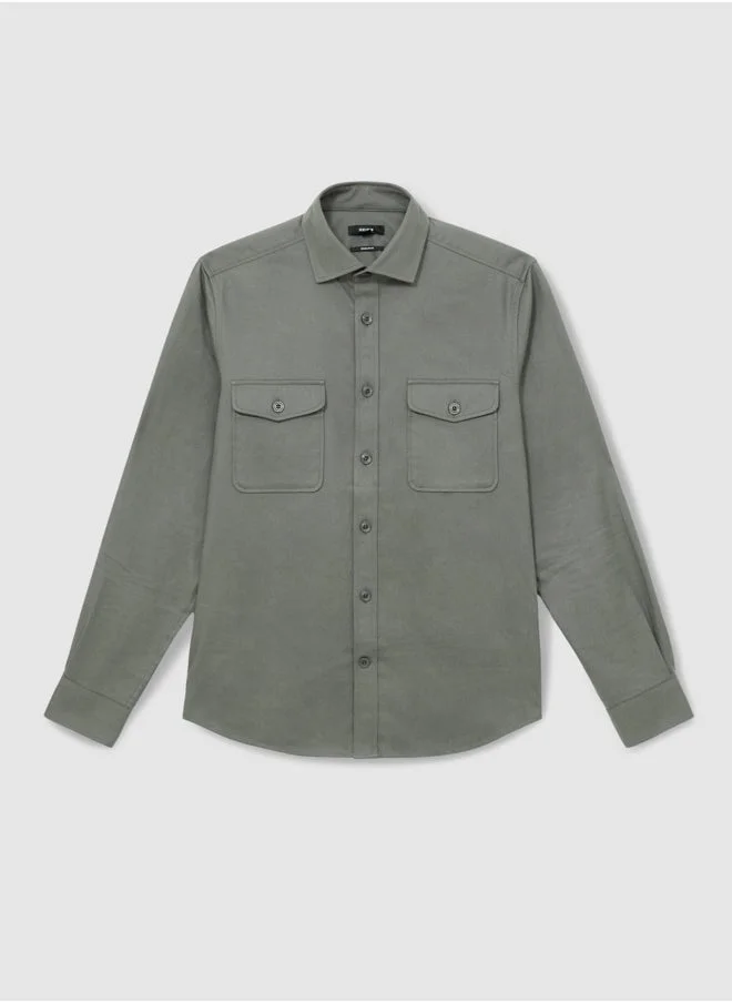 REISS Ls Twin Pocket Textured Overshirt